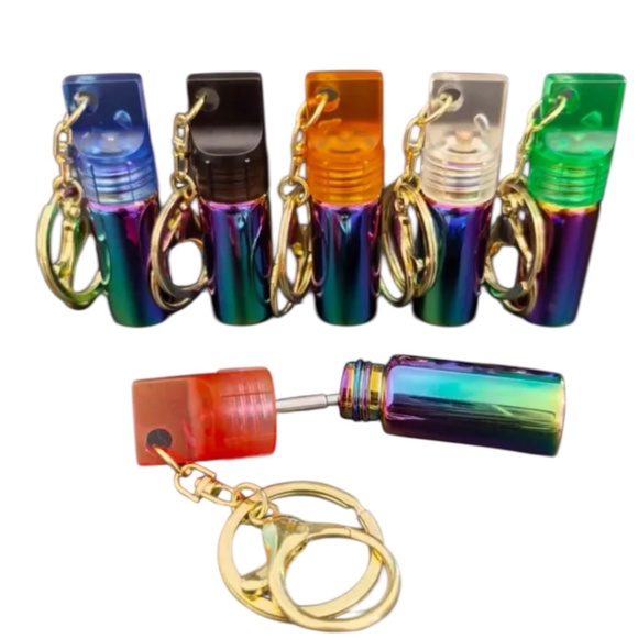 mini glass spice dispenser keychain: extending spoon scoop snuff storage stash - Picture 3 of 14
